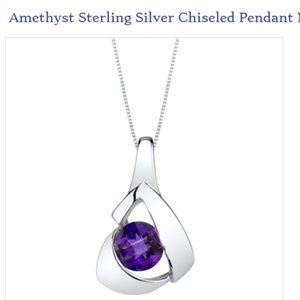 Amethyst Sterling Silver Chiseled Pendant Necklace